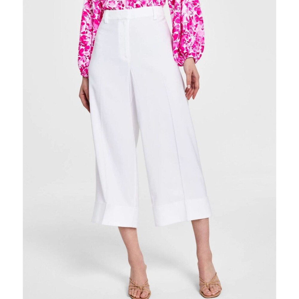 NWT Vince Camuto Permanent Cuff Cropped Blooming Brights Pants Ultra White sz 14